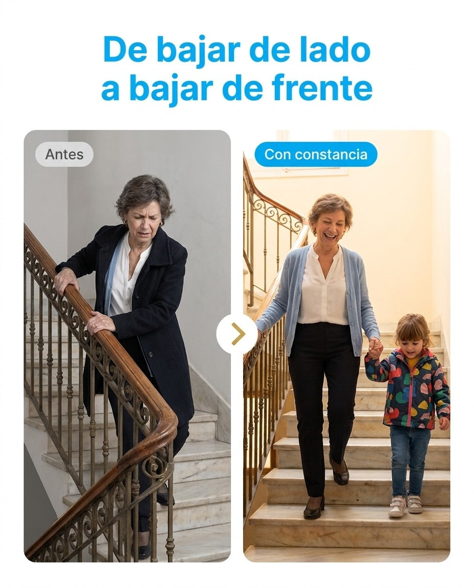De bajar la escalera de lado a bajarla de frente